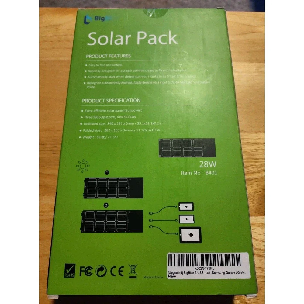BigBlue 28W solar charger, 2USB port panel folding~New In Box